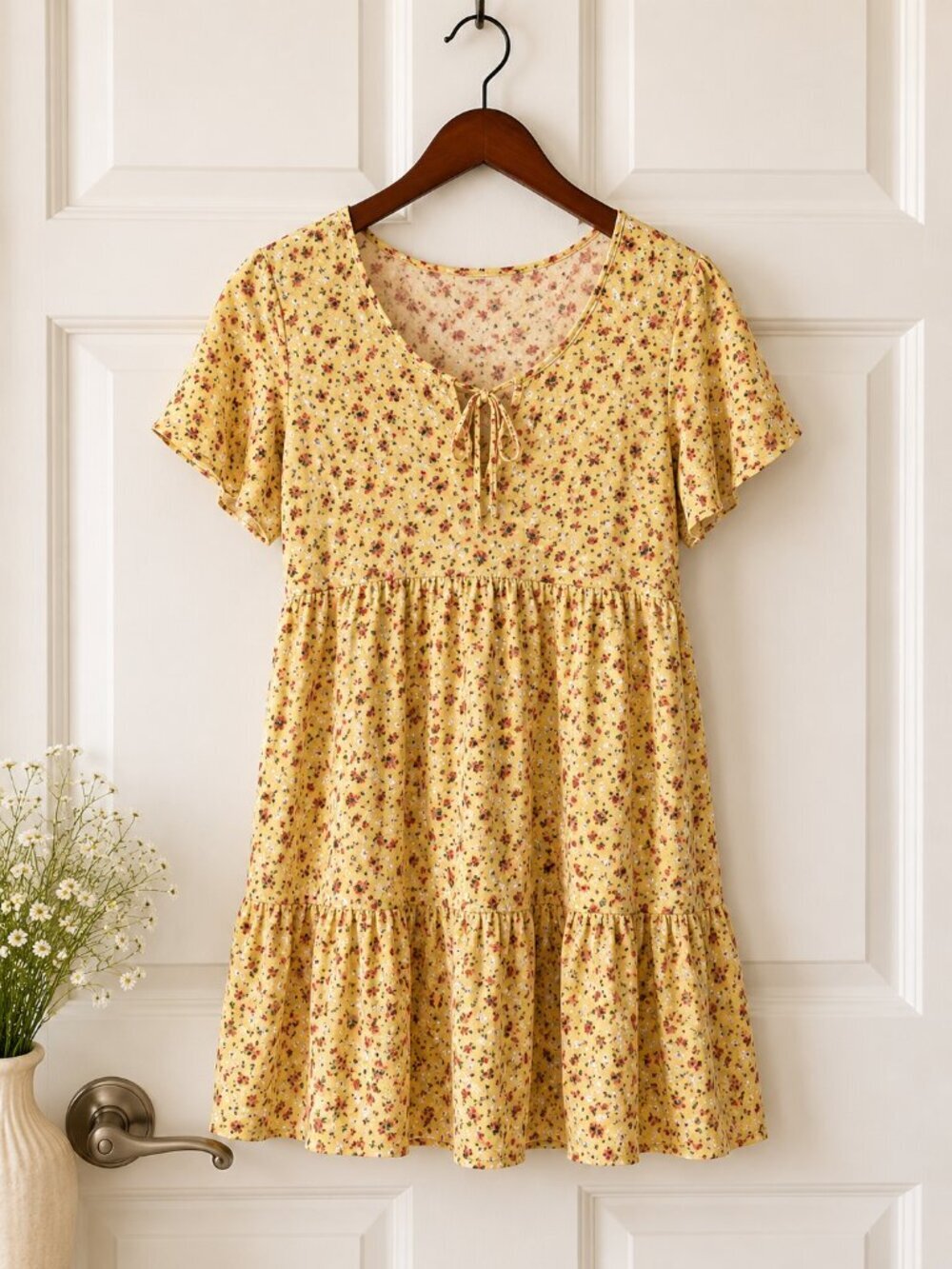 Cottagecore Babydoll Prairie Ditsy Floral Boho Romantic Soft Girl Mini Dress